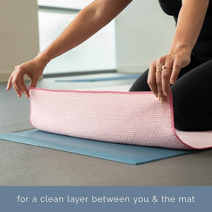 S&T INC. Aura Yoga Mat Towel with Non-Slip Grip, Enhanced Silicone Grip, Soft and Absorbent for Gym, Pilates, and Hot Yoga Mat, 2 Pack, 24 inches x 72 inches, 340GSM, Pink