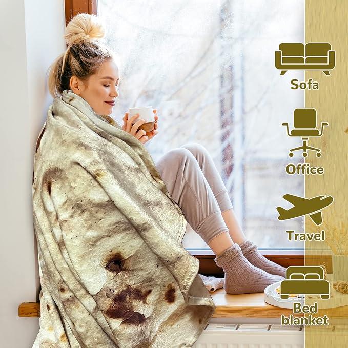 Bcareself Tortilla Blanket Adult Size Giant Double Sided for Kids Funny Realistic Food Personalized Throw Blanket Novelty Gift for Everyone 300 GSM Soft Flannel 71 inches Yellow