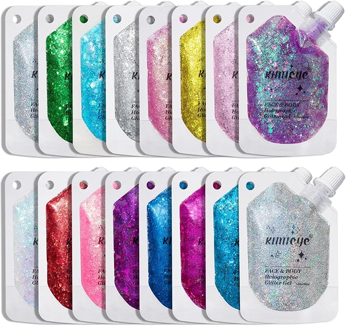 Holographic Face Glitter Gel Body Shimmer Makeup for for Hair, Face, Clavicle, Arm, Nail, Eyeshadow, Long Lasting Waterproof Mermaid Sequins Party Glitter for Rave Festival, 1.35oz (Pure Gold #11)