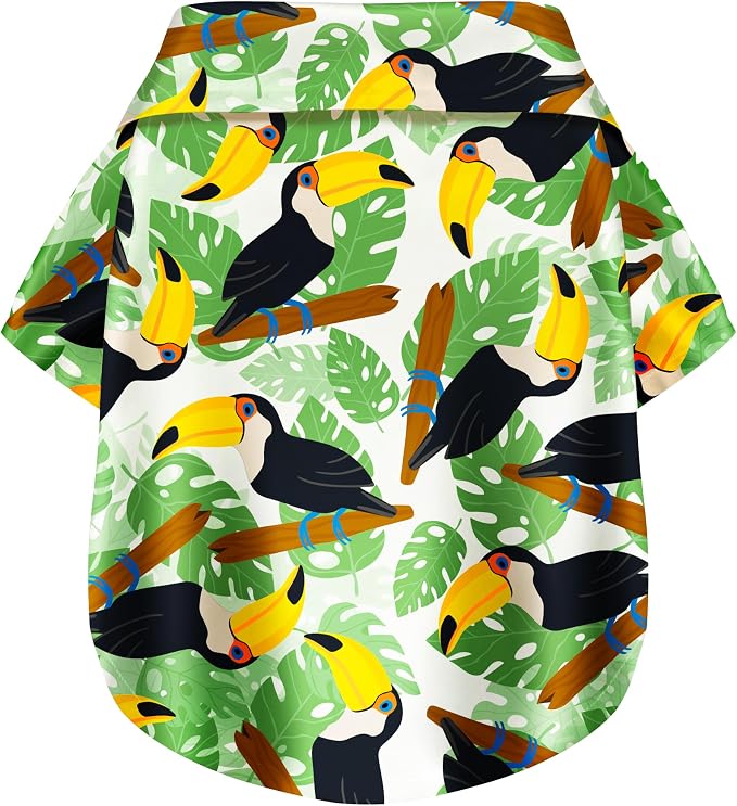 Toucan Hawaii Style Pet Dog T-Shirt, Four-Way Stretch Breathable Light Cool Summer Shirts, Casual Beach Seaside Daily Clothes for Small Size Puppy.Green S