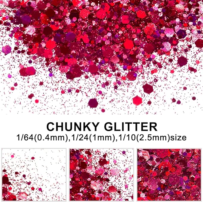 Rose Pink - Craft Glitter - 2oz Glitter Shaker Bright Colorful Holographic Mix Chunky Body Glitter Bulk Wholesale 24 Colors in Shaker Cosmetic Glitter EBLB912