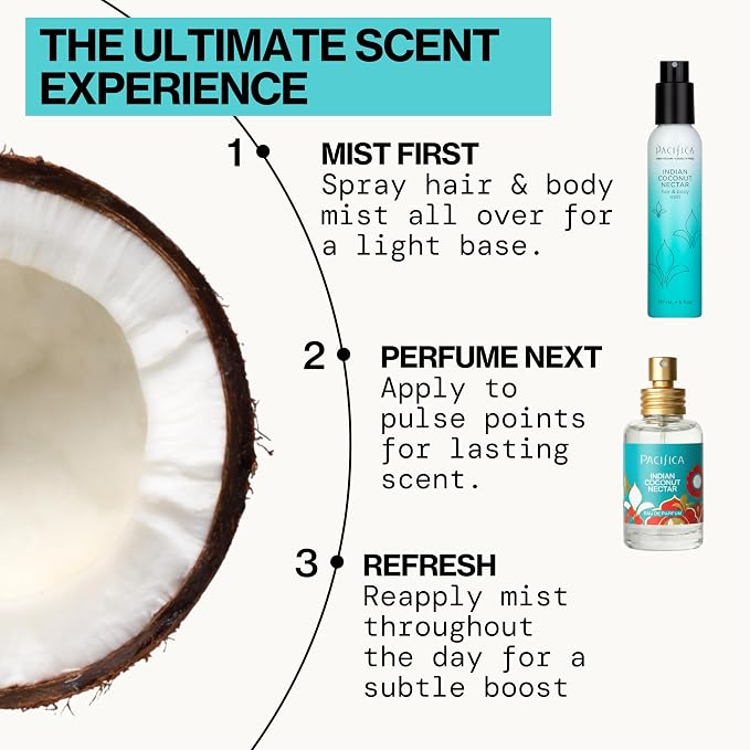 Pacifica Indian Coconut Nectar Perfume Spray – Tropical Vanilla & Coconut Fragrance, Layerable Beachy Perfume for Women, Clean, Non-Toxic, Vegan & Cruelty-Free Formula, All-Day Long Lasting