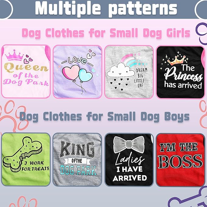 4 Pieces Dog Clothes for Small Dogs Boy Summer Puppy Clothes for Chihuahua Yorkie Soft Cute Pattern Dog Shirt Pet Cat Clothing Pink Rose Red Green XXS~M (Small)