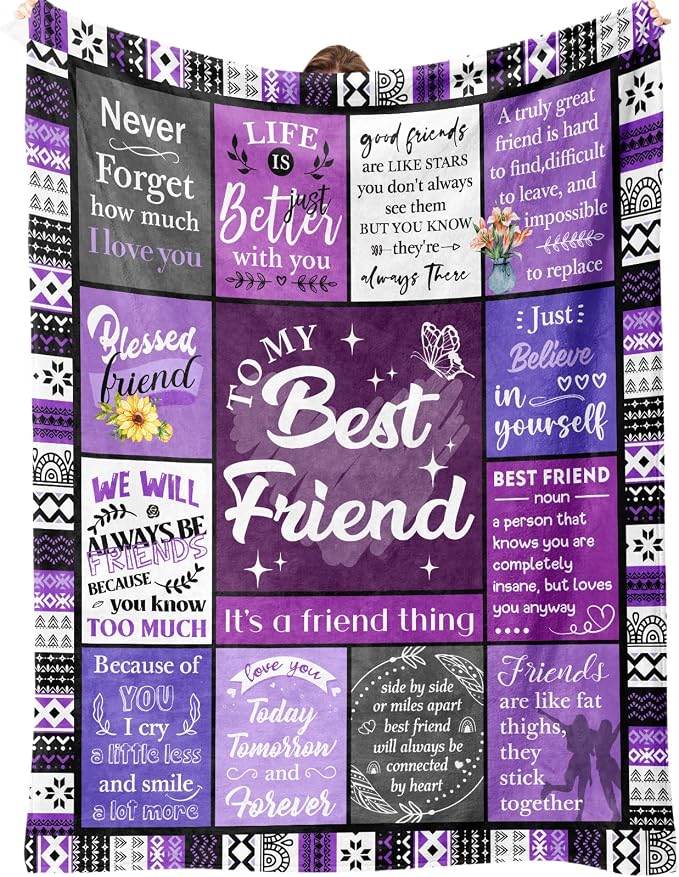 Best Friend Blanket Gifts, Best Friend Birthday Gifts for Women - Friendship Gift to My Best Friends, Bestie, BBF, Soul Sister, Long Distance Blanket Present 50x60in