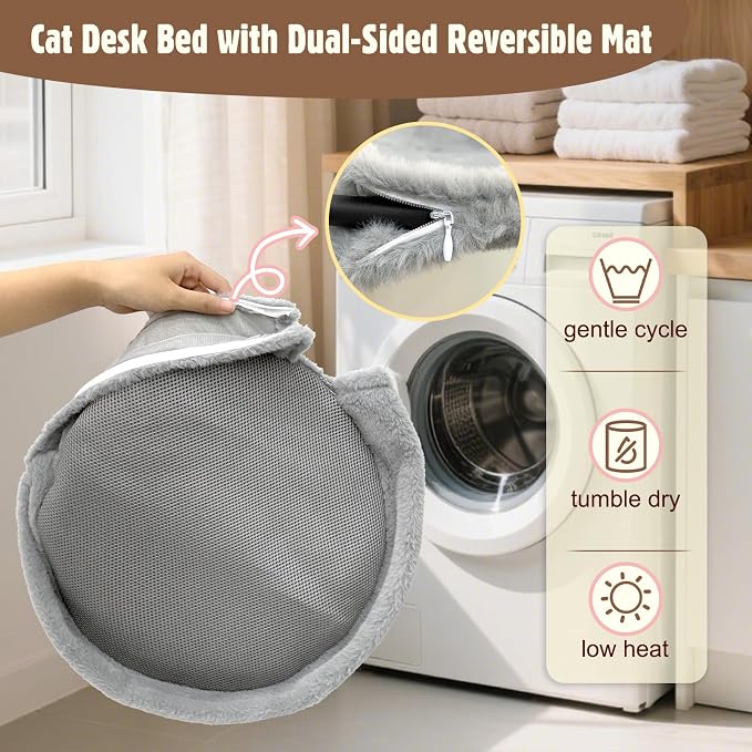 Double Cat Desk Bed, 360° Rotating & Adjustable Heigh Kitten Nest for Desktop, Double Kittens Clamp Hammock Bed with Dual-Sided Reversible Mat for Home Office-Maximum Hold Up to 40lb