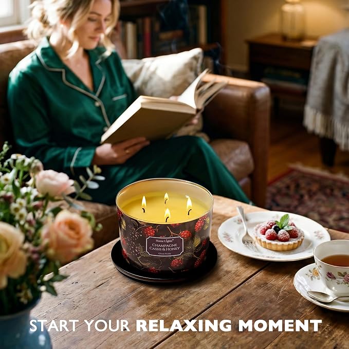 HomeLights Scented Candles for Women & Men, 18oz Candle Jars Aromatherapy 4-Wick Candle, Ideal for Eclectic Mixed Styles Home Decor and Gifts, Champagne Cassis & Honey