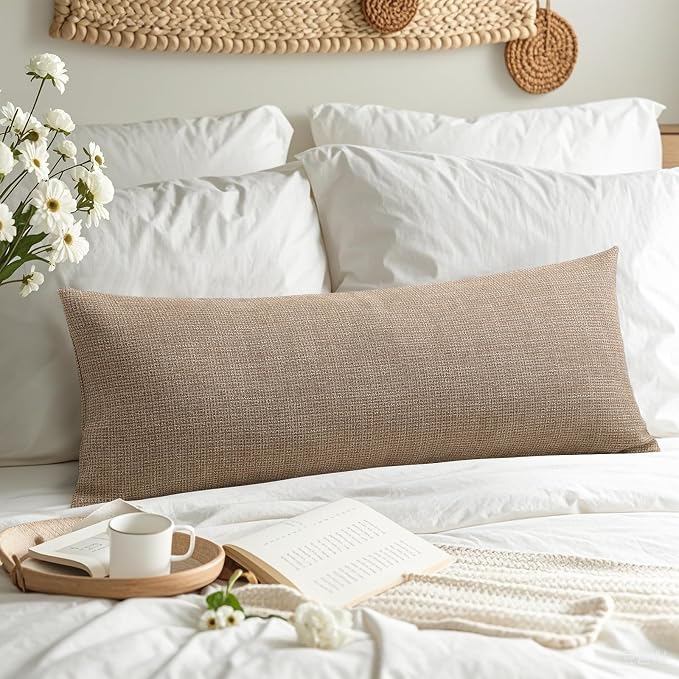 OTOSTAR Linen Throw Pillow Cover Set of 1 Decorative Long Lumbar Pillowcase Rectangle Cushion Cover 14x36 Inch for Home Decor Sofa Bedroom Car 35 x 90CM Light Coffee