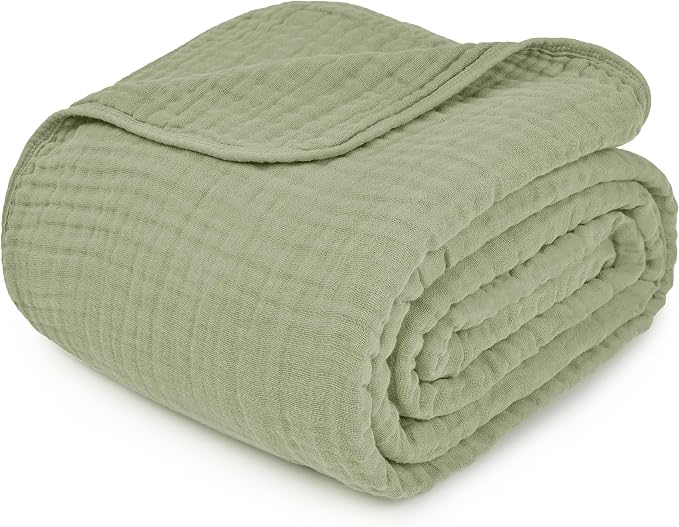 Comfy Cubs Adult Muslin Blanket 50x60” Throw Swaddle Blankets, Sage | 6 Layer Soft, Breathable & Lightweight Muslin Adult Blanket - Machine Washable & Designed in the US Bedding for All Seasons