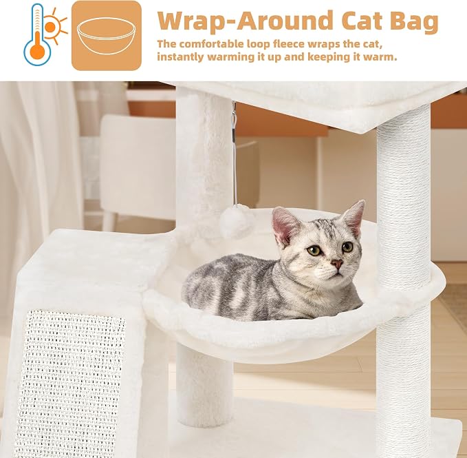 YOUPET Cat Tree with Cat Scratching Post for Indoor Cats, Cat Tower with Scratching Board and Playful Toy Balls, Cat Tree Tower with Cozy Hammock,Beige