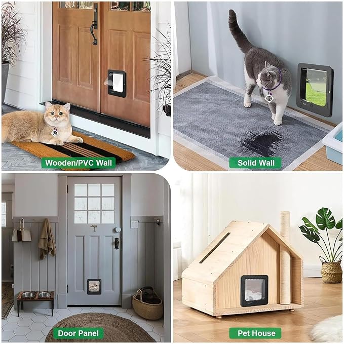 Microchip Cat Doors, Smart 4-Way Locking System, 29.8x26.3cm, Remote Control Pet Door, Sensor Collar Pet Door, Includes 2 Sensor Collars, for Doors, Patios, Walls, and Balconies