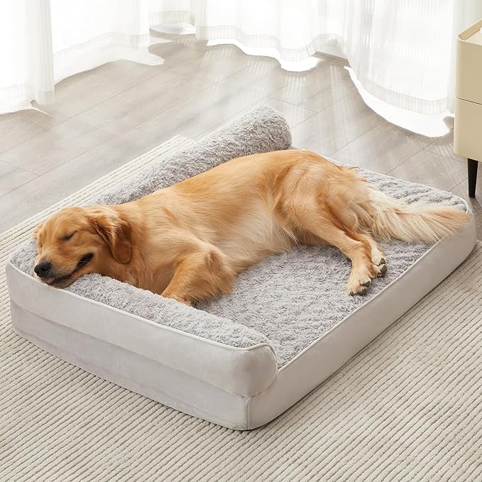 BFPETHOME Orthopedic Washable Dog Bed, Sleeping Couch for Large Senior Dogs | Deluxe Plush Rose Velvet Washable Cover, Egg Crate Foam Support, Waterproof Lining, Non-Slip Bottom, Senior Dogs