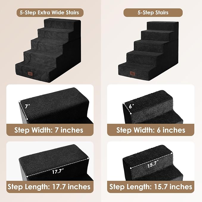 EHEYCIGA Dog Stairs for High Bed 25" H, Extra Wide Dog 5-Step, Black | Pet Steps for Small Dogs and Cats for Bed, Non-Slip Balanced Pet Ramp Indoor