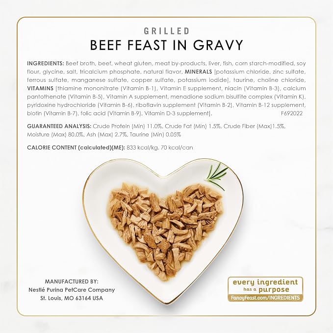 Fancy Feast Purina Grilled Wet Cat Food Poultry and Beef Collection Wet Cat Food VarietyPack - 3 Ounce (Pack of 60)