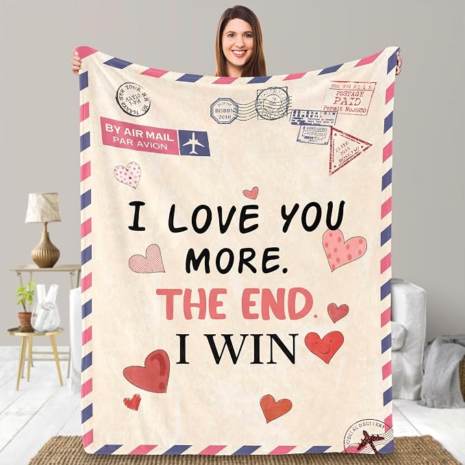 UFOORO Anniversary Couple Gifts for Women, Blanket for Her Him, I Love You More Soft Fleece Throw Blanket, Birthday Romantic Gifts for Girlfriend Boyfriend Wife Husband 55 * 70 inches