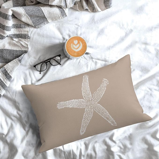 Coastal Pillow Covers 12x20 Set of 2 Brown Tan Coral Starfish Throw Pillows Summer Nautical Beach Ocean Decorations Linen Pillowcase Outdoor Decor Farmhouse Lumbar Cushion Case for Home Bedroom