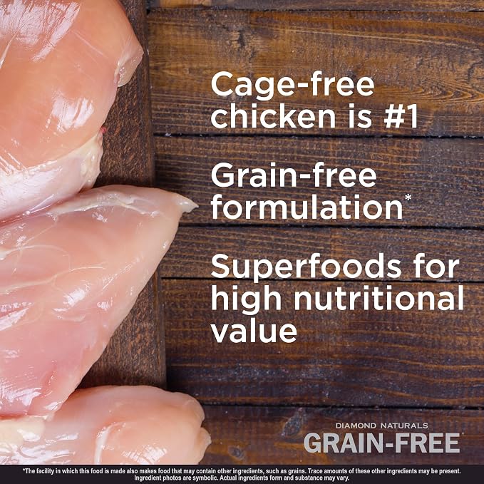 DIAMOND NATURALS Grain-Free Dry Dog Food, Cage-Free Chicken, 28lb | Puppy, Adult & Senior Dogs | Real Chicken & Sweet Potatoes for All Day Energy | Guaranteed Probiotics for Digestive Support
