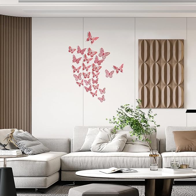 SAOROPEB 3D Butterfly Wall Decor 48 Pcs Blood Red Butterfly Decorations | 4 Styles 3 Sizes, Butterfly Birthday Decorations Butterfly Party Decorations Cake Decorations, Removable Stickers