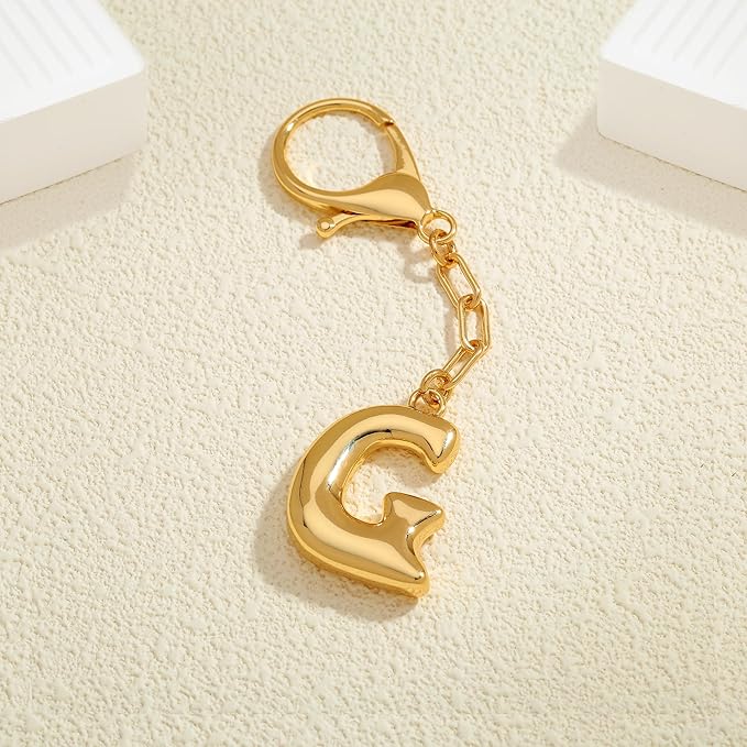 WOWORAMA Initial Letter Keychain for Women Chunky Gold Bubble Letter Bag Charm Purse Charm Personalized Keyrings Accessories