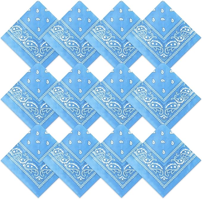 Suhine 12 Pcs Bandanas Bulk 22 x 22 Inch Paisley Headband Cowboy Handkerchief Christmas Thanksgiving Gift for Women Men