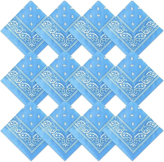 Suhine 12 Pcs Bandanas Bulk 22 x 22 Inch Paisley Headband Cowboy Handkerchief Christmas Thanksgiving Gift for Women Men
