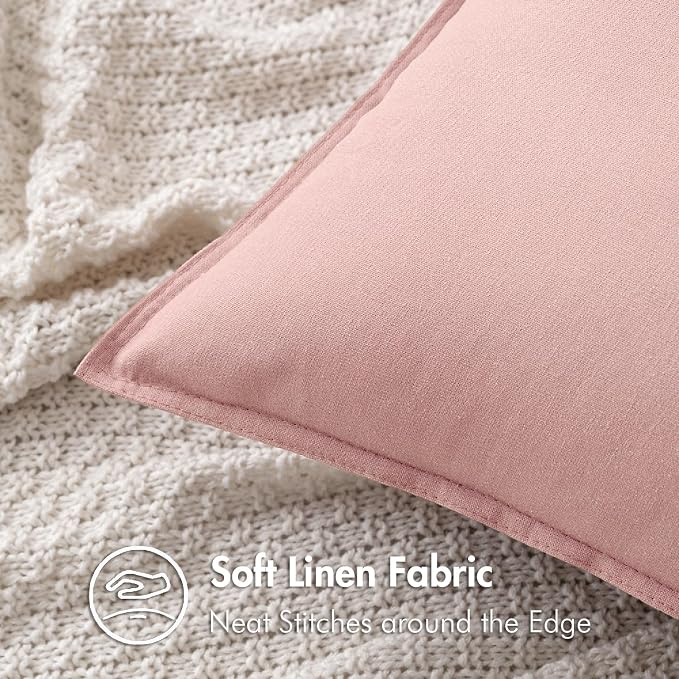 MIULEE Euro Shams Decorative Linen Pillow Covers 24x24 Inch Light Pink | Pack of 2, Boho Farmhouse Modern Soft Accent Throw Pillows, Neutral Cushion Covers, Home Decor for Bed Sofa Couch Living Room