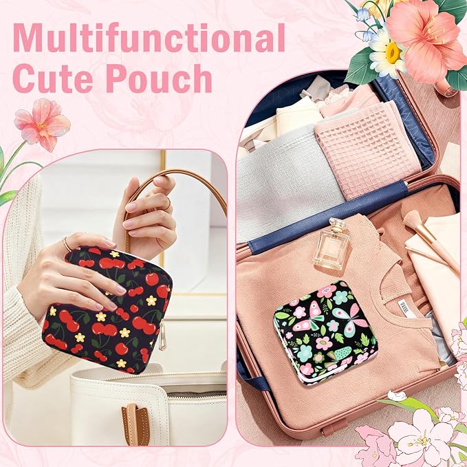 Period Bag Discreet Sanitary Napkin Storage Bags Pad Pouch | Cherry Print Deisgn, Portable, Menstrual Cup & Pad Holder, First Period Kit Storage, Feminine Bag for Women