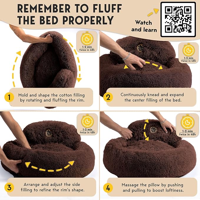 PetJett XL Dog Beds for Large Sized Dog - 45'' Extra Large Dog Bed, Anti-Slip & Washable Super Soft Round Donut Bed, Fluffy Faux Fur Anti-Anxiety Premium Comfort Pet Bed, Fits Dogs up to 120 lbs