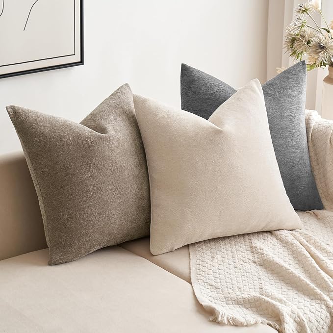 MIULEE Pack of 2 Dark Gray Decorative Pillow Covers 20x20 Inch | Soft Chenille Couch Throw Pillows Farmhouse Cushion Covers for Home Decor Sofa Bedroom Living Room