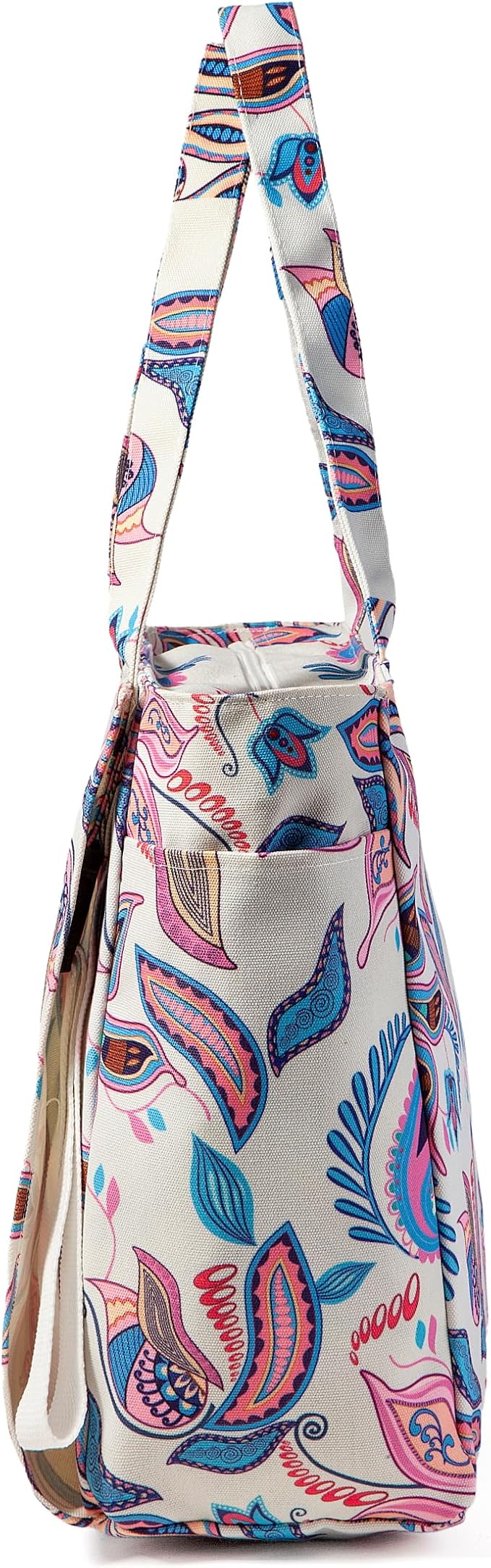 Floral Paisley Pattern Yoga Bag, Canvas Tote with Blue and Pink Design, Spacious Carrier for Yoga Mat and Accessories