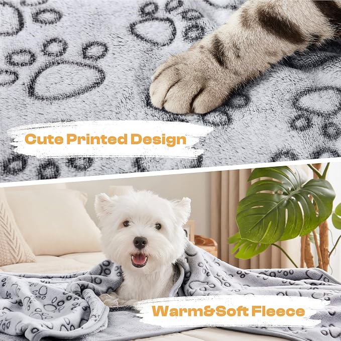 Luciphia Dog Blanket 3 Pack, Soft Cozy Fleece Throw for Puppy Cat,30"x20" | Fuzzy Flannel Small Pet Blanket Washable, Cute Paw Print for Crate Car Bed. Puppy Essential,Cat Stuff Gifts,Medium
