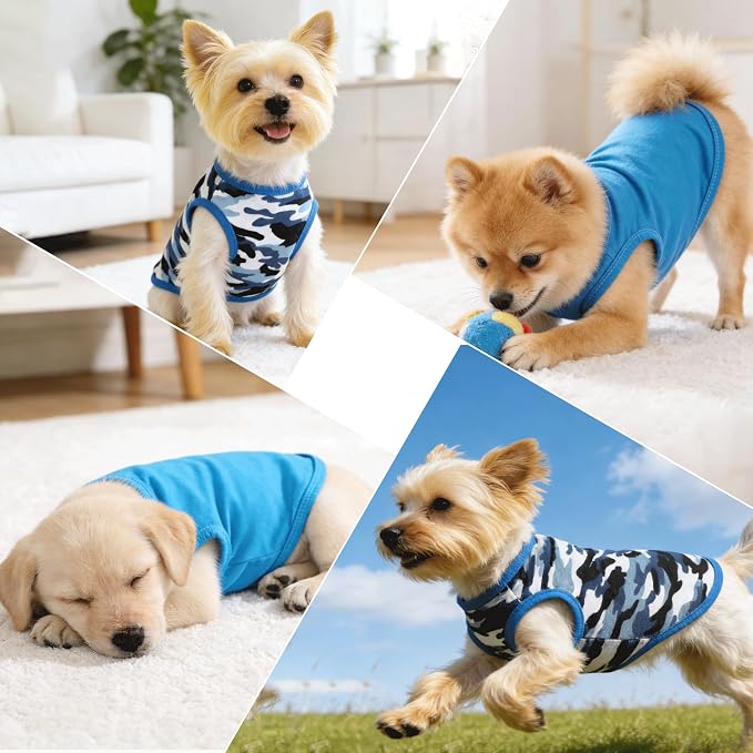 2 Pieces Chihuahua Clothes Summer Dog Shirts for Small Dogs Soft Small Dog Clothes Camouflage Pattern Breathable Pet Clothes for Yorkie Shih tzu Cat XXS~M (XS)
