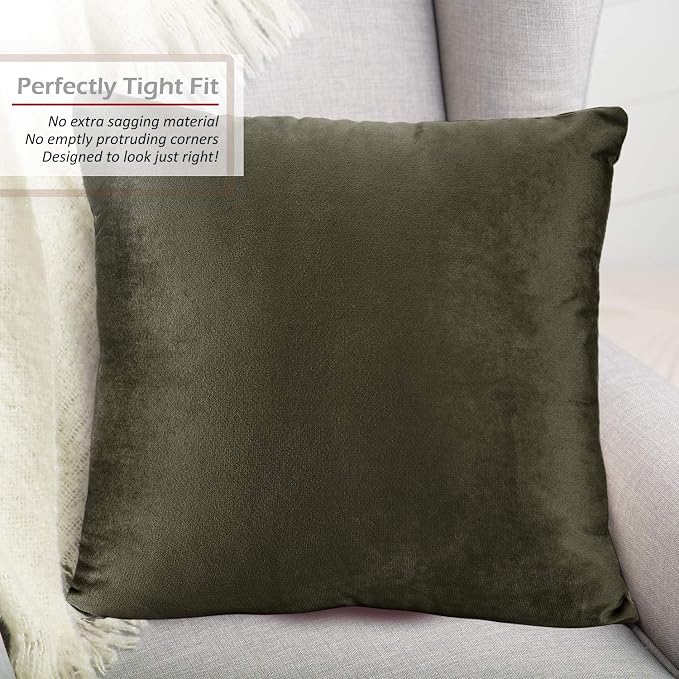 Nestl Throw Pillow Inserts Pack of 2 with Velvet Soft Solid Decorative Square Throw Pillow Covers Set for Sofa Couch Car Bedroom, 22X22 Throw Pillows Inserts with 20x20 Washable Cushion Covers, Khaki