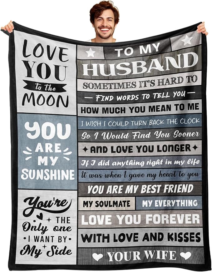 Husband Birthday Gifts from Wife - to My Husband Blanket 60"x80" | Soft and Cozy Keepsake Blanket Thoughtful Gift on Christmas Valentines Day Fathers Day Birthday