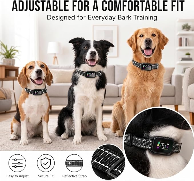 Dog Bark Control Collar for Large Medium Small Dogs 8-120 lbs, Smart Anti Barking Device with 5 Training Modes, Adjustable Sensitivity, Beep Vibration Static, Color: Midnight Black