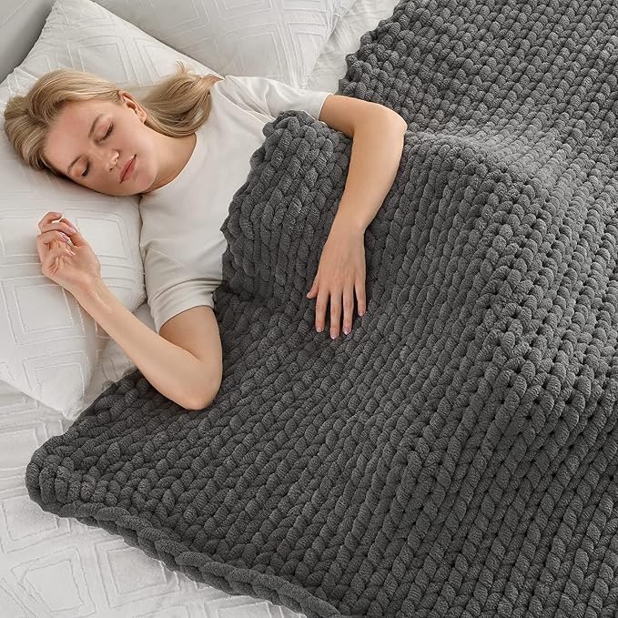 Maetoow Tighter Version Chenille Chunky Knit Blanket Throw,60×80,Dark Grey