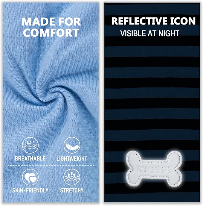 KYEESE 2Pack Cotton Dog Shirt for Small Dogs Soft Striped Tank Top | Reflective for Safety, Lightweight & Breathable, Gentle on Sensitive Skin, Stretchy & Free to Move, Comfortable Daily Wear
