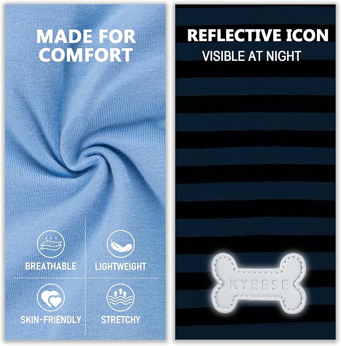 KYEESE 2Pack Cotton Dog Shirt for Medium Large Dogs Soft Striped Tank Top | Reflective for Safety, Lightweight & Breathable, Gentle on Sensitive Skin, Stretchy & Free to Move, Comfortable Daily Wear