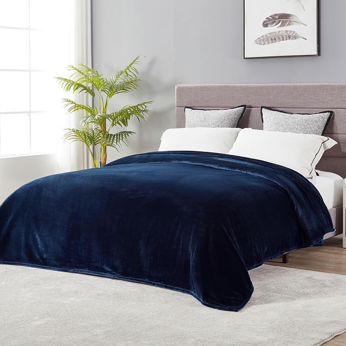 DREAMNINE Extra Large Soft Comfy Fluffy Fleece Bed Blanket Queen Size 90" x 90", Luxury Decorative Fuzzy Blanket for Women Girl, Big Cozy Shaggy Warm Flannel Blankets for Winter Autumn Pets, Navy Blue