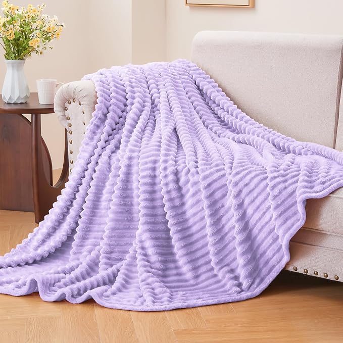 BEDELITE 3D Ribbed Pastel Lilac Fleece Throw Blanket for Couch, 50x60 Inch | Soft Warm Decorative Fluffy Blanket, Cozy Plush Lightweight Fuzzy Throw Blanket for Bed Sofa Home Room Decor, Gift for Women