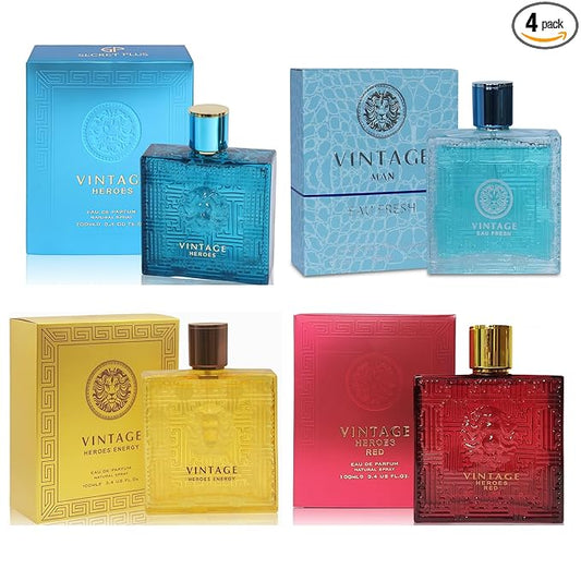 A CENTER Vintage Hero Series Men's Cologne Gift Set | 4-Piece Luxury Eau de Parfum Collection 3.4 Fl Oz Each | Long Lasting Woody, Fresh & Spicy Fragrance Portfolio Perfume