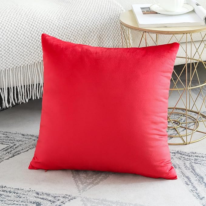 Artscope Luxury Velvet Pillow Covers Decorative Square Pillowcases Soft Solid Cushion Cases for Couch Sofa Bedroom Home Decor 16x16 Inch Red