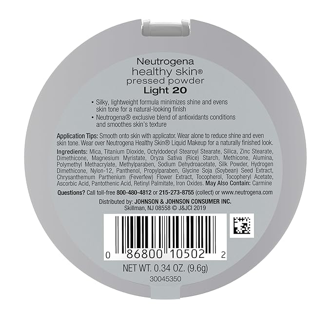Neutrogena Healthy Skin Pressed Makeup Powder Compact with Antioxidants & Pro Vitamin B5, Evens Tone, Minimizes Shine & Conditions, Light 20,.34 oz