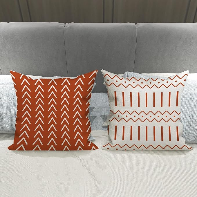 YCOLL Burnt Orange Linen Pillow Covers 16x16 Set of 4, Home Sweet Home Farmhouse Throw Pillow Covers, Holiday Decorative Cushion Covers for Sofa Couch Bed, Autumn Burnt Orangeic Fall Decor