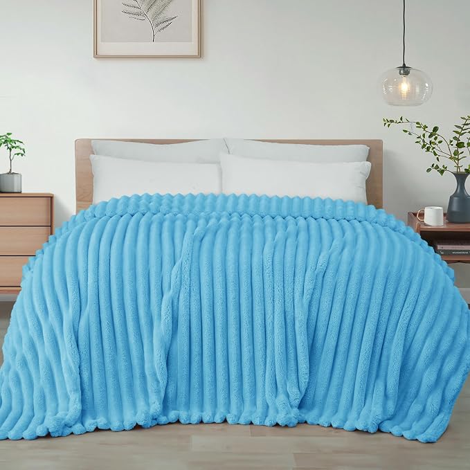 Exclusivo Mezcla Striped Twin Size Fleece Blanket for Bed, Couch, 60"x80" | Soft Breathable Cozy Bed Blankets, Lightweight Plush Fluffy Fuzzy Jacquard Decorative Blankets