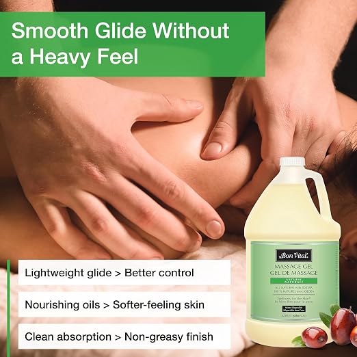 Bon Vital' Naturale Massage Gel, 1 Gallon, Hypoallergenic & Paraben-Free, Natural Massage Lotion Alternative with Botanical Extracts, Lightweight & Non-Greasy Formula, for Sensitive Skin