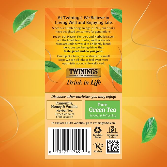 Twinings Peppermint & Creamy Vanilla Herbal Tea Individually Wrapped Bags, 20 Count (Pack of 6), Formerly Buttermint, Naturally Caffeine-Free, Enjoy Hot or Iced, 120 Teabags
