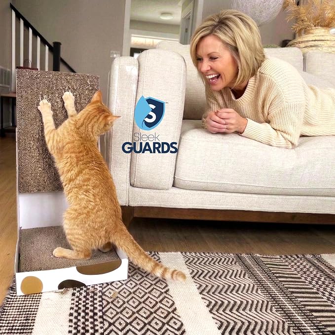 Cat Scratch Furniture Protector, 12-Pack Double-Sided Couch Protector from Cat Claws — Sticky Anti-Scratch Training Tape Sheets for Sofa, Door & Corner, Clear Cat Deterrent