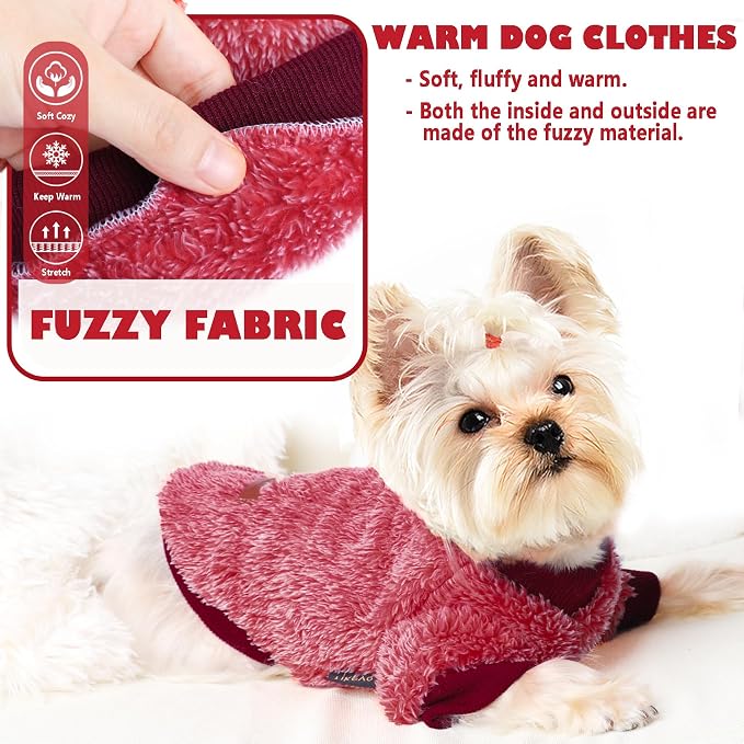 Fleece Dog Sweater,Dog Christmas Outfit,Soft Fuzzy Warm Clothes for Small Dogs Girl Boy,New Year Winter Coat Flannel Puppy Jacket Pet Clothes Outfit Sweater for Chihuahua(M, Red)