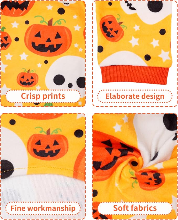PET SHOW 4 Pack Halloween Fleece Dog Pajamas Warm for Small Dogs | Soft stretchy dogs onesies,boy girl pjs with sleeve,holiday jumpsuit costume for small pets cats,S