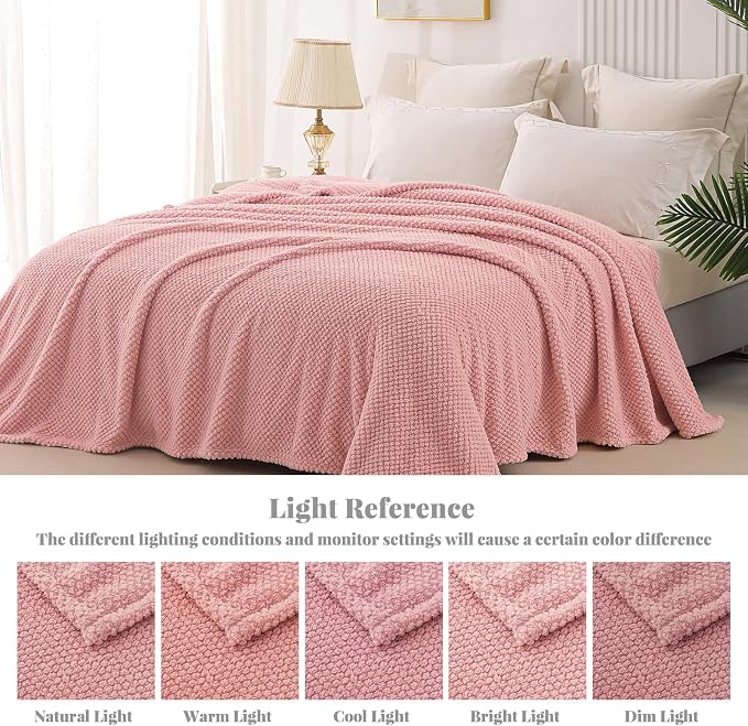 Whale Flotilla Soft Fleece Queen Size Bed Blanket, Pink | 90x90 Inch, Suitable for Bed, Fluffy Fuzzy Jacquard Blankets for All Season, Lightweight and Cozy